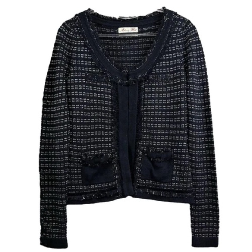 Alannah Hill Tweed Fringe Metallic Cardigan Sweater Black Silver Size AU 8 US 4